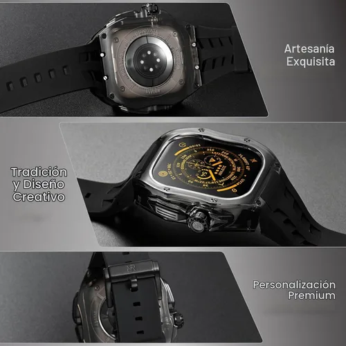Vista 5 de B-BR - Funda y correa resistentes de diseño translúcido compatible con Apple Watch Ultra 3/2/1 de 1.732 pulgadas, protector militar de lujo táctico