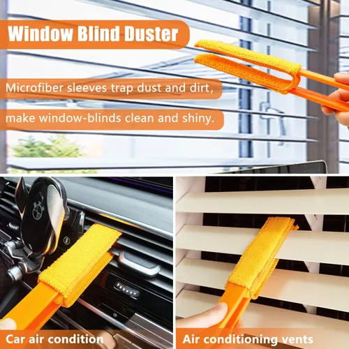 Vista 4 de Paquete de 4 plumeros de persianas – Limpiador de persianas de ventana con 4 fundas de microfibra, herramientas de limpieza para rejillas