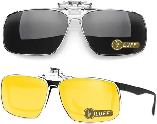Vista 8 de LUFF Polarized/Night Vision Clip on Sunglasses/Myopia Glasses for Driving Black-Yellow