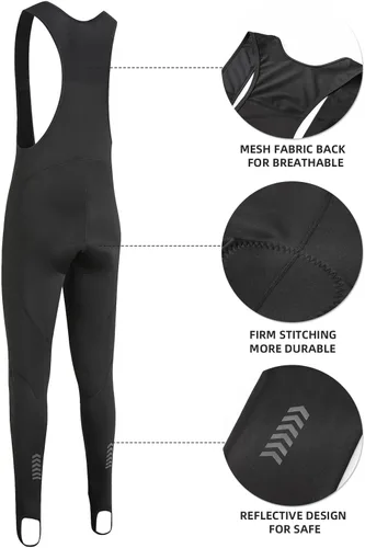 Vista 4 de Baberos de ciclismo para hombre, pantalones térmicos para hombre, pantalones de ciclismo de invierno, pantalones con forro polar acolchado