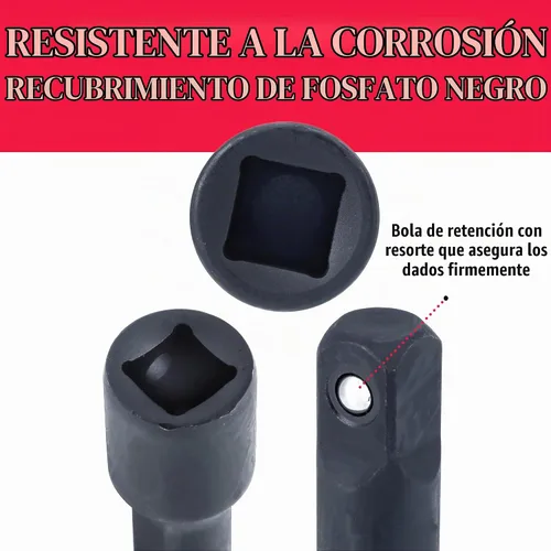 Vista 3 de NEIKO 00248A - Juego de barra de extensión de impacto de 1/2 pulgada, extensión de enchufe de impacto fabricada con acero CrV, juego de extensión