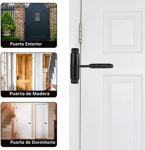 Vista 6 de Cierrapuertas automáticos de 2 piezas, cierrapuertas de resorte de seguridad, bisagra de puerta de cierre ajustable para convertir puertas con Negro