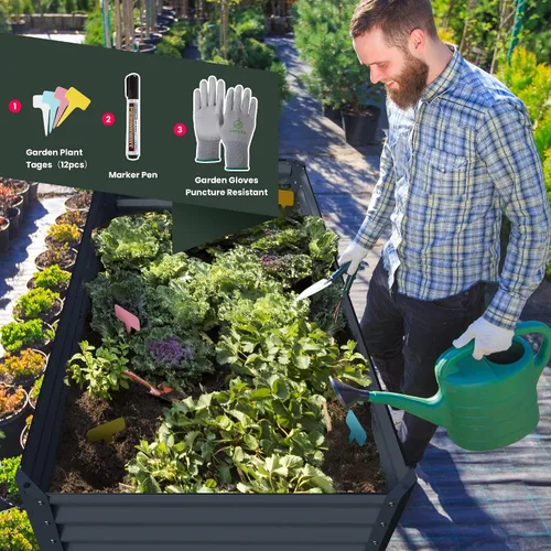 Vista 6 de Maceta de jardín elevada galvanizada para plantas al aire libre, camas de jardín elevadas extra altas de 17 pulgadas, cajas de jardín al aire libre