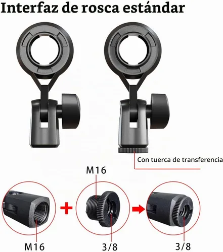 Vista 4 de Soporte de micrófono de condensador Rosca de interfaz estándar compatible con dispositivos de soporte con tuerca de conversión de 3/8 corta virola