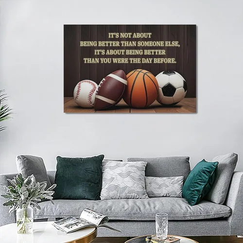 Vista 4 de Arte de pared de baloncesto y fútbol, fotos de béisbol, fútbol, decoración de pared, citas inspiradoras, impresiones de pintura en lienzo