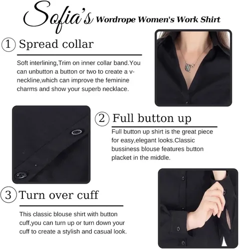 Vista 4 de Sofia's Wardrobe Camisa con botones para mujer, 100% algodón, blusa casual de manga larga