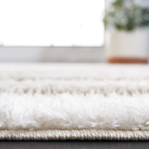 Vista 4 de SAFAVIEH Hi-Lo Shag Collection - Alfombra para pasillo, 2 pies 2 pulgadas x 8 pies, color beige, diseño moderno a rayas, no desprende pelusa