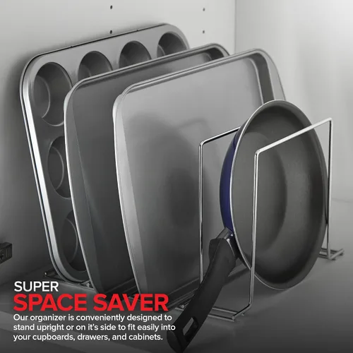 Vista 6 de Stock Your Home Organizador de gabinete de cocina, cromado (paquete de 2) soporte de acero para hornear con 4 ranuras para gabinete, organizador