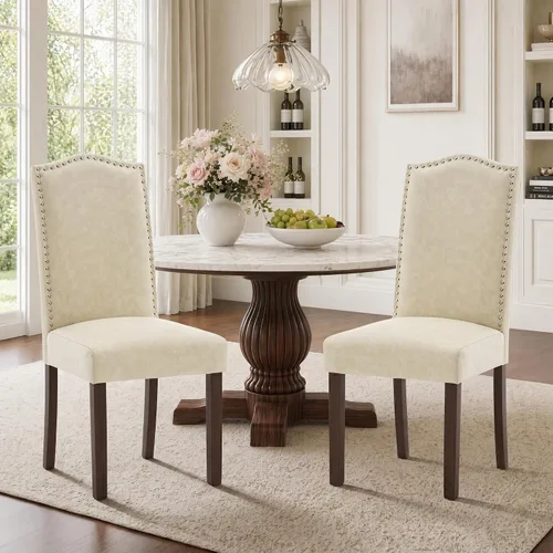 Vista 20 de Juego de 2 sillas de comedor tapizadas modernas y elegantes para cocina Beige