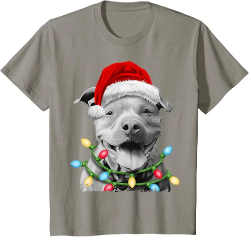 Vista 32 de Pit Bull Santa - Camiseta de perro con luces para árbol de Navidad para niños, Negro, S
