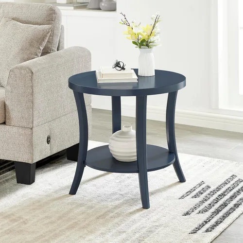 Vista 10 de Roundhill Furniture Perth - Mesa auxiliar redonda contemporánea con estante, color espresso