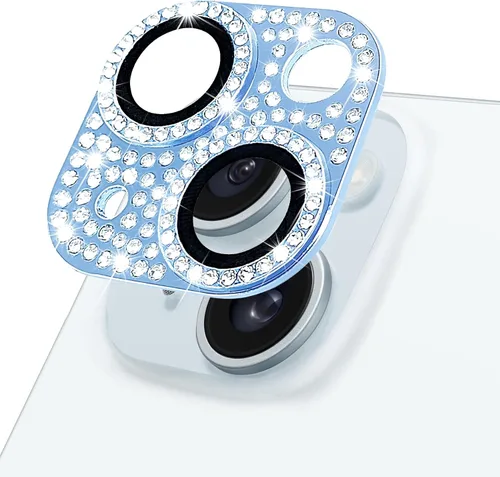 Vista 17 de Protector de lente de cámara para iPhone 13 & iPhone 13 Mini, brillante con diamantes de imitación 3D con purpurina, cubierta de cámara de vidrio