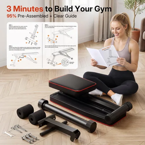 Vista 6 de Banco de pesas ajustable/plegable, banco de entrenamiento de gimnasio en casa de 660 libras, banco de ejercicios de levantamiento de asiento