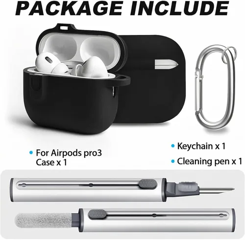 Vista 2 de Funda compatible con AirPod Pro 3 con kit de limpieza, color negro A4-magnético negro