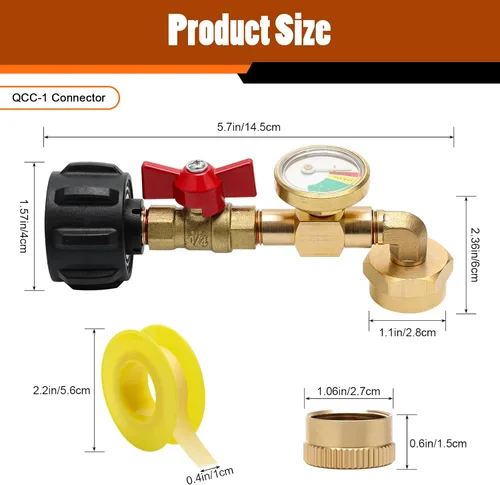 Vista 3 de 1+5 Adaptadores de Recarga de Propano para Tanque de 1 Libra, Adaptador de Codo de Recarga de Propano Luxiv 1P con Medidor y Válvula, 4 Tapas