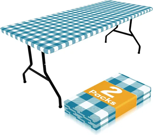 Vista 9 de Smiry Mantel de Mesa de Picnic Paquete de 2, Manteles Ajustables Elásticos Impermeables para Mesas Rectangulares de 18 x 72 pulgadas, Mantel
