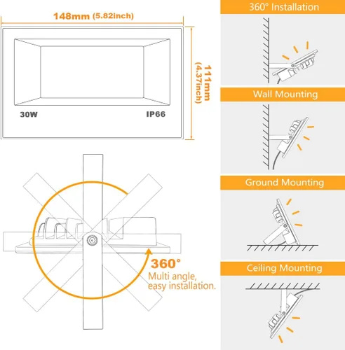 Vista 7 de Luz de inundación LED para exteriores de 30 W, equivalente a 3000 W, 3000 W, iluminación inteligente RGB de paisaje con control de aplicación