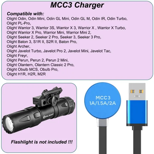 Vista 2 de Kissmart Cargador MCC 3 para Olight Odin/Odin Mini/PL-Pro/Baton3/Warrior Mini2/Perun 2/Seeker 3 Pro/Warrior 3s/Baldr Pro R Cable de carga USB