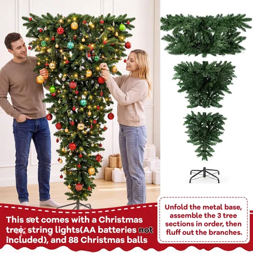 Vista 5 de Blueweenly Árbol de Navidad invertido de 5.9 pies con 88 bolas y luz cálida
