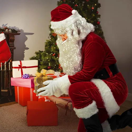 Vista 4 de Sunolga Disfraz de Papá Noel disfraz de Papá Noel traje de terciopelo de Papá Noel 11 piezas de disfraces de Navidad para adultos y hombres sombrero