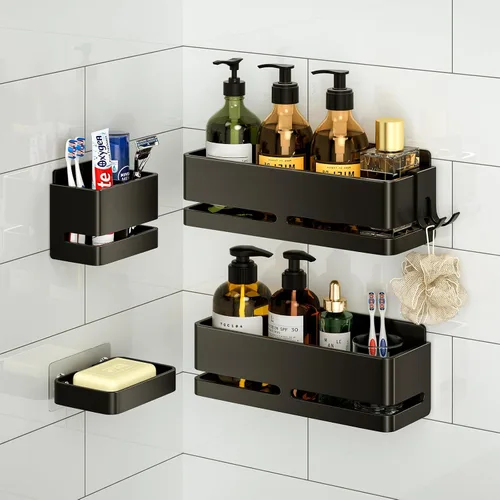 Vista 10 de Organizador de ducha, paquete de 2 estantes de ducha, estante de almacenamiento de baño resistente, organizador de baño de gran capacidad, sin