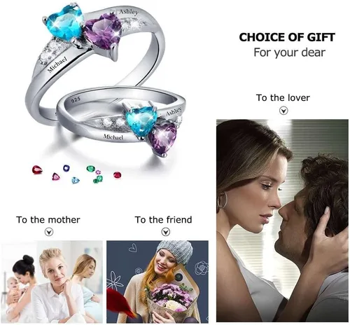 Vista 6 de Anillos de piedra natal personalizados para mujer, regalos personalizados para el día de la madre, anillos de promesa para madre e hija o mejor