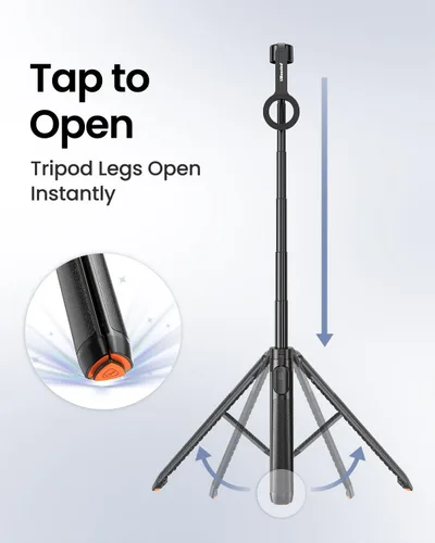 Vista 2 de UBeesize Trípode magnético de apertura automática de 70 pulgadas para iPhone, MagSafe Selfie Stick con control remoto, soporte de teléfono portátil
