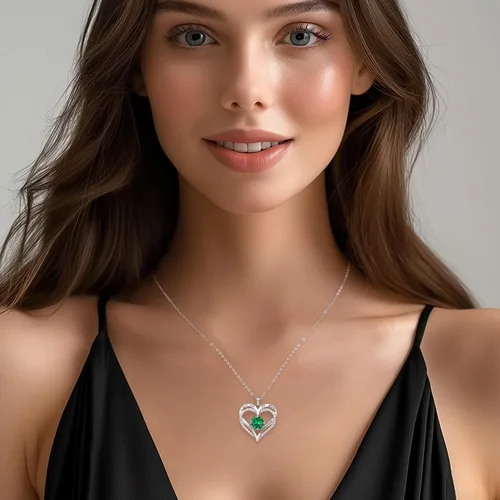 Vista 5 de LOUISA SECRET Love Heart Birthstone Necklaces for Women, Birthday Gift for Girlfriend, Anniversary Jewelry Gift for Wife Her, 925 Sterling Silver