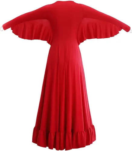 Vista 2 de IMEKIS Vestido de baile litúrgico con alas de ángel para mujer, vestido de baile de manga larga, bata de iglesia de longitud completa