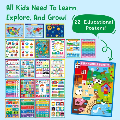Vista 2 de Carteles educativos de aprendizaje para niños pequeños, 22 piezas