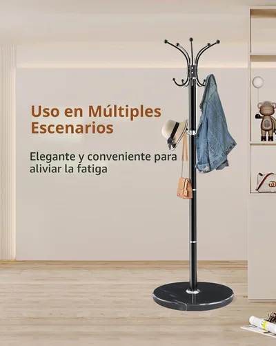 Vista 6 de Snaikor Perchero de Metal con Base de Mármol Natural, Perchero Moderno Independiente, Perchero Giratorio de 360° con 14 Ganchos, Perchero de Negro
