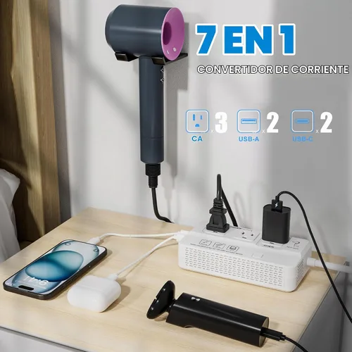 Vista 2 de Convertidor de voltaje de viaje de 220 V a 110 V: Adaptador de enchufe de corriente universal internacional de EE. UU. a Europa - Transformador