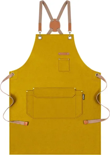 Vista 9 de Genixart Delantal de chef para hombres y mujeres con caja de regalo, delantal con espalda cruzada con bolsillos para cocina, cocina, hornear, Negro