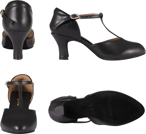 Vista 3 de Zapatos de baile de salón latino para mujer, zapatos de tacón para boda, con correa en T