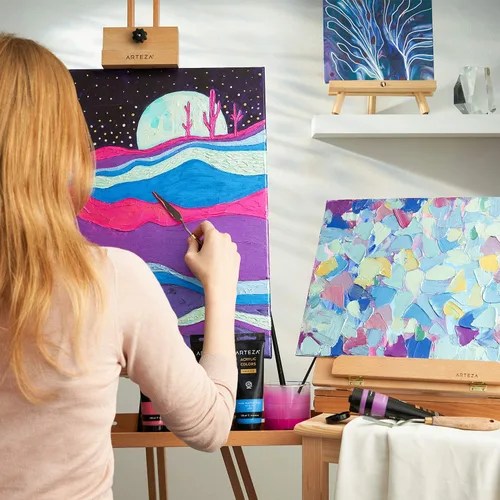 Vista 7 de Arteza Pintura acrílica metálica, juego de 8 tonos de joya en tubos de 4.06 onzas, pigmentos ricos, no se decolora, pinturas para artistas