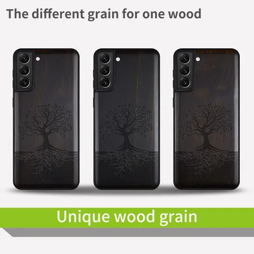 Vista 7 de Carveit Funda de madera para Galaxy S22 [madera real dura y TPU suave] a prueba de golpes, funda protectora híbrida única y elegante, diseño