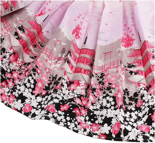 Vista 6 de Girstunm Falda plisada vintage con estampado floral y bolsillos para mujer