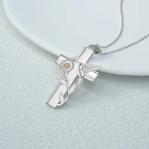 Vista 4 de Collar de mariquitalibélulacolibrí, regalos para mujeres, collar de fe con cruz de mariquita, joyería de Navidad para madre, hija, abuela
