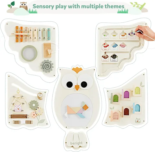 Vista 3 de Paneles de Tablero Ocupado de Pared con Actividades de Búho, Juguetes Sensoriales Montessori, Centro de Actividades de Aprendizaje para Niños