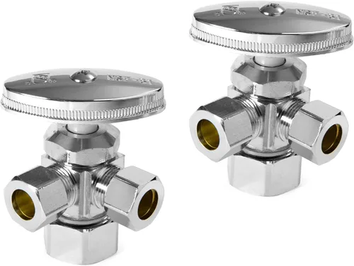 Vista 29 de EFIELD Válvula de parada de ángulo de giro múltiple con salida de compresión doble, 1/2 "NOM (5/8" OD) x (3/8 pulgadas x 3/8 pulgadas) cromo