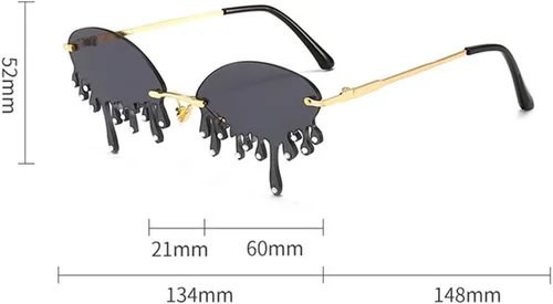 Vista 3 de ENTHYI Gafas de sol de llama de lágrimas de moda para mujer y hombre, diseño de marca, gafas de onda sin montura