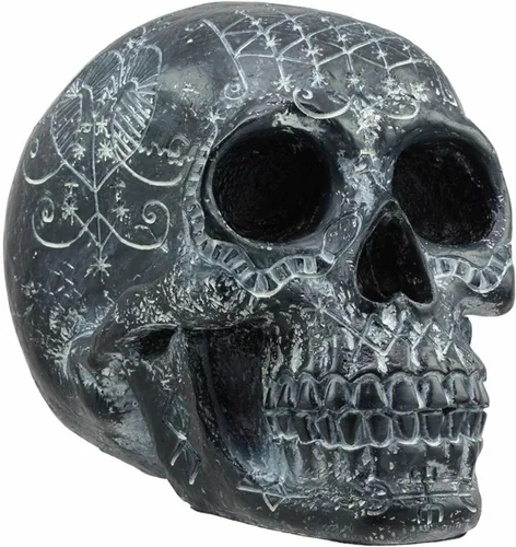 Vista 4 de Ebros Gift Gótico Erzulie Freda Veve Haitiano Antiguo Vudú Hechizos de Amor Romance Talismán Tatuaje Cráneo Estatua Gótica Cráneo Lwas Voudou Loa