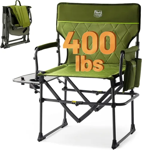 Vista 16 de TIMBER RIDGE Silla de camping resistente con tamaño compacto, silla de directores portátil con mesa auxiliar y bolsillo para camping, césped