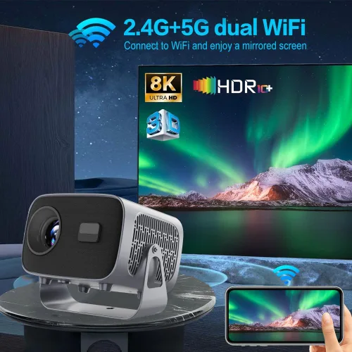 Vista 4 de Soporte para proyector 4K, mini proyector inteligente con Wifi6 y Bluetooth, enfoque eléctrico de 300ANSI, corrección Keystone automática para cine