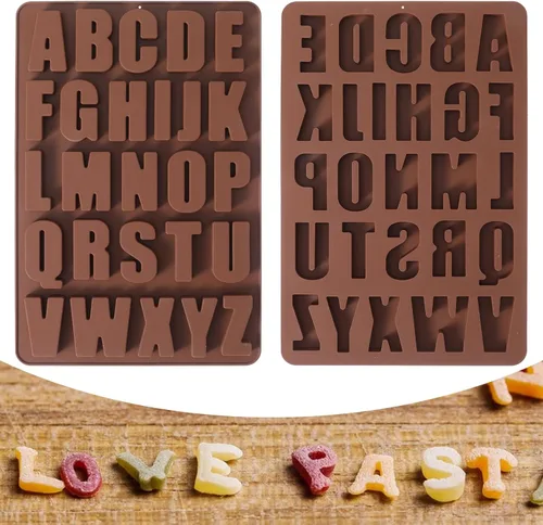 Vista 3 de Ymapinc Moldes de silicona para chocolate, 26 cavidades del alfabeto, decoración de pasteles, fácil liberación, molde de regalo de fiesta, 10.67 x