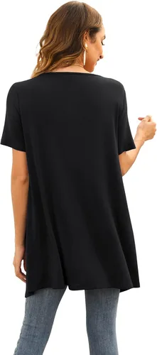 Vista 3 de Veryoung Cárdigan floral de manga corta para mujer, casual, drapeado, frente abierto, ligero, cárdigan de verano con bolsillo, dobladillo alto y bajo