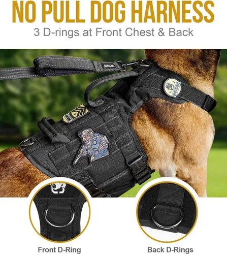 Vista 2 de OneTigris Arnés Táctico para Perros Grandes, Arnés Chaleco para Perros de Servicio Sin Tirones con 5 Hebillas de Metal con Paneles de Gancho