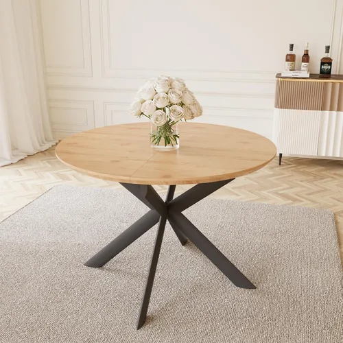 Vista 2 de HIPIHOM - Mesa de comedor redonda extensible de 43.2"-59.1", mesa redonda moderna de madera de mediados de siglo, mesa de café de roble para ocio