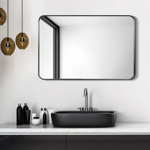 Vista 22 de Empire Art Direct Espejo de pared rectangular de acero inoxidable dorado ultra cepillado, espejo para baño, dormitorio, sala de estar, listo