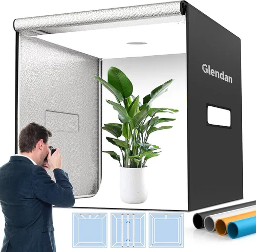 Vista 13 de Caja de luz Glendan para fotografía, caja de fotos de 10"x10" con 88 luces LED de alto índice de reproducción cromática, 6 fondos de PVC